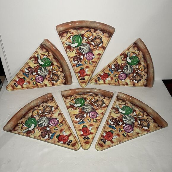 Deborah Mallow Pizza Slice Shaped Party Plates Plastic Set of 6 Vintage 90s - Picture 1 of 8